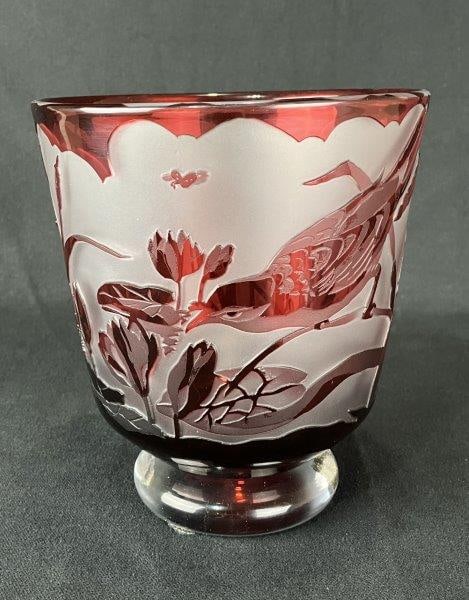 Bohemian Flashed and Etched Ruby Glass Vase (1 of 10)