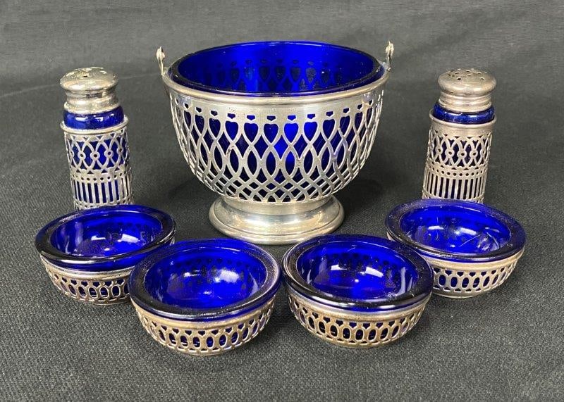 Whiting Co. Sterling Silver and Cobalt Glass Tableware (1 of 18)