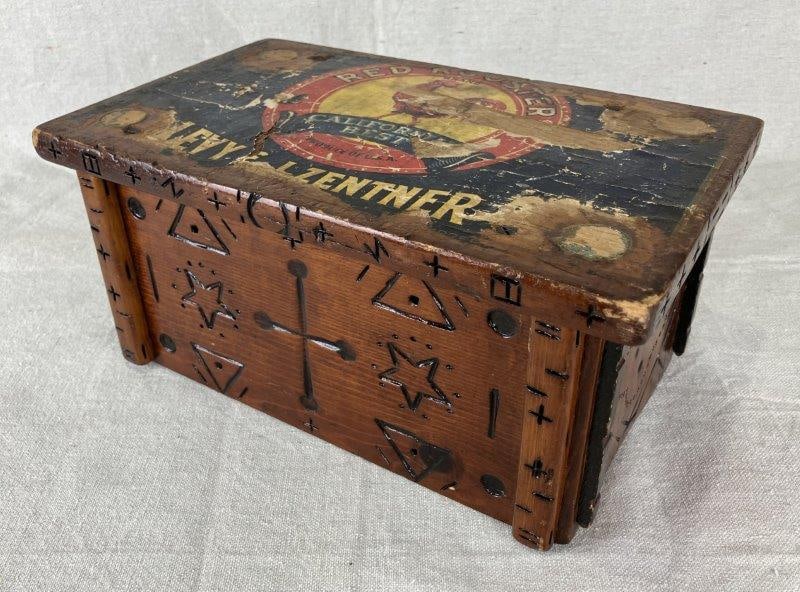 Folk Art Carved Wooden Pedestal with Advertisement (1 of 11)