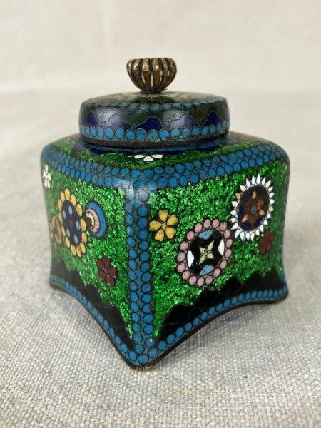 Early Meiji Period Moss Green Japanese Cloisonné Inkwell (1 of 10)