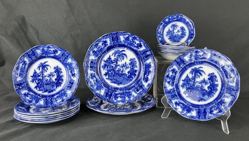 W. Adams & Co. Flow Blue Plate Assortment (1 of 8)