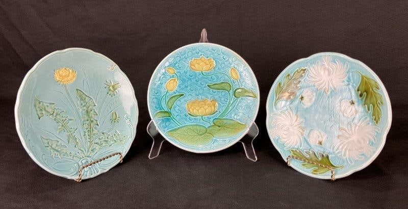 Three German Majolica Flower Plates (1 of 12)