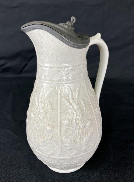Decorated Pitcher with Pewter Lid, 19th Century (1 of 12)