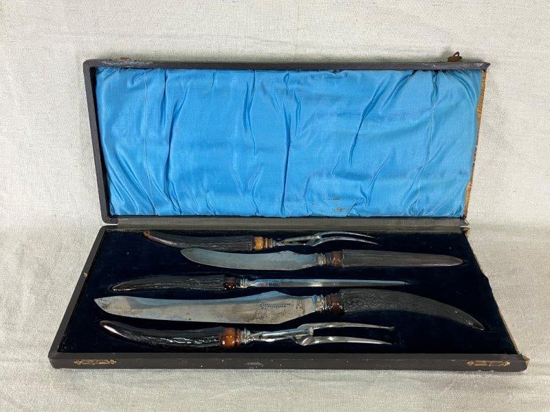 British Sheffield Carving Set with Stag Handles (1 of 10)