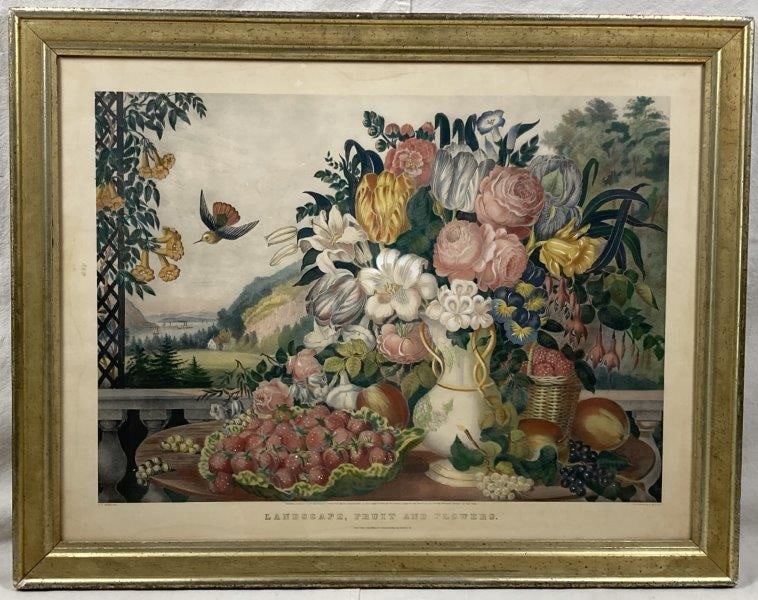 Currier & Ives Lithograph, Landscape, Fruits and Flowers (1 of 9)