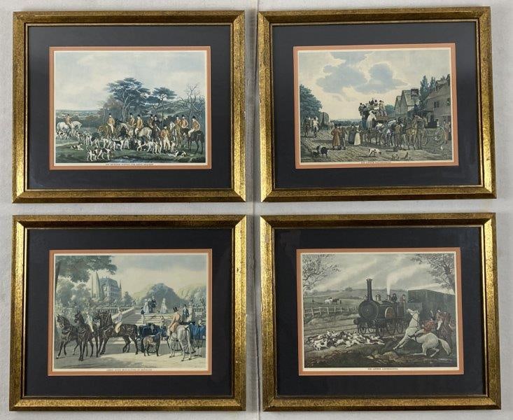 German 19th Century Style Equestrian Prints: Charming 19th century German prints depicting equestrian pursuits, including hunting, holiday outings, and social gatherings. These finely detailed works capture the elegance and spirit of the era, of