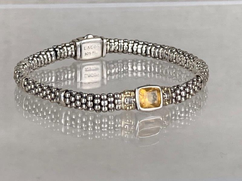 Lagos Sterling Silver and 18K Gold Caviar Bracelet with Citrine (1 of 7)
