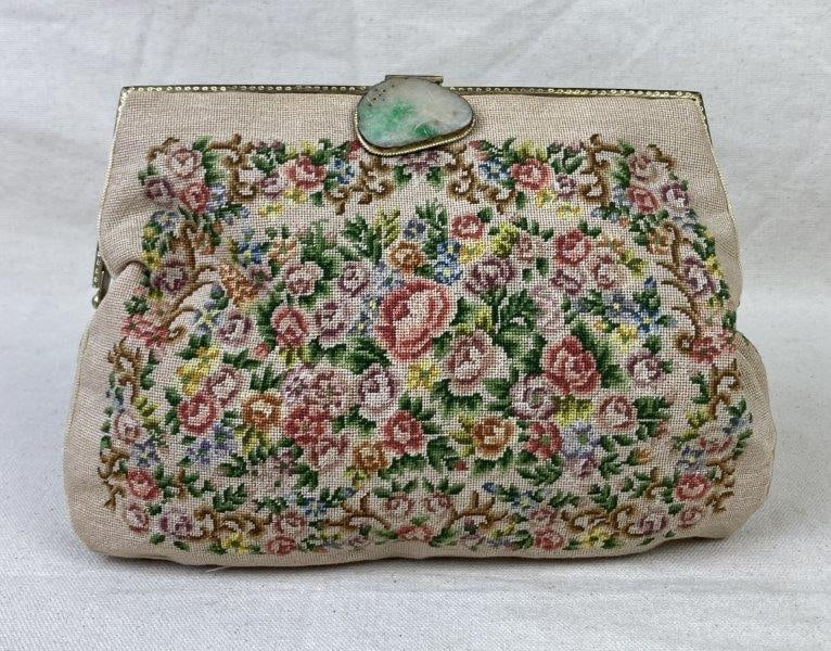 Vintage Chinese Floral Needlepoint Clutch with Coin Purse by Walborg (1 of 12)