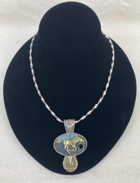 Sterling Silver Southwestern Horse Motif Medallion Necklace (1 of 5)