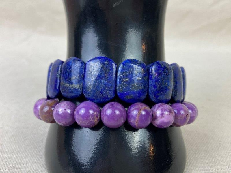 Lapis Lazuli and Phosphosiderite Bead Bracelet Pair (1 of 7)