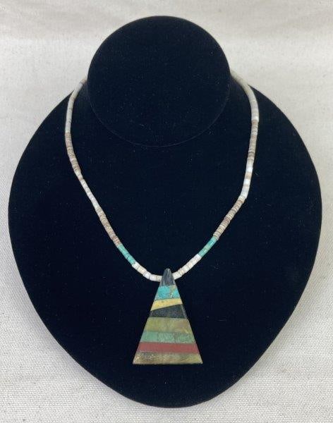 Native American Multi-Stone Triangle Motif Pendant Necklace (1 of 4)
