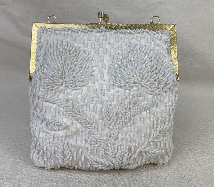 White Beaded Evening Bag, Mid Century (1 of 6)