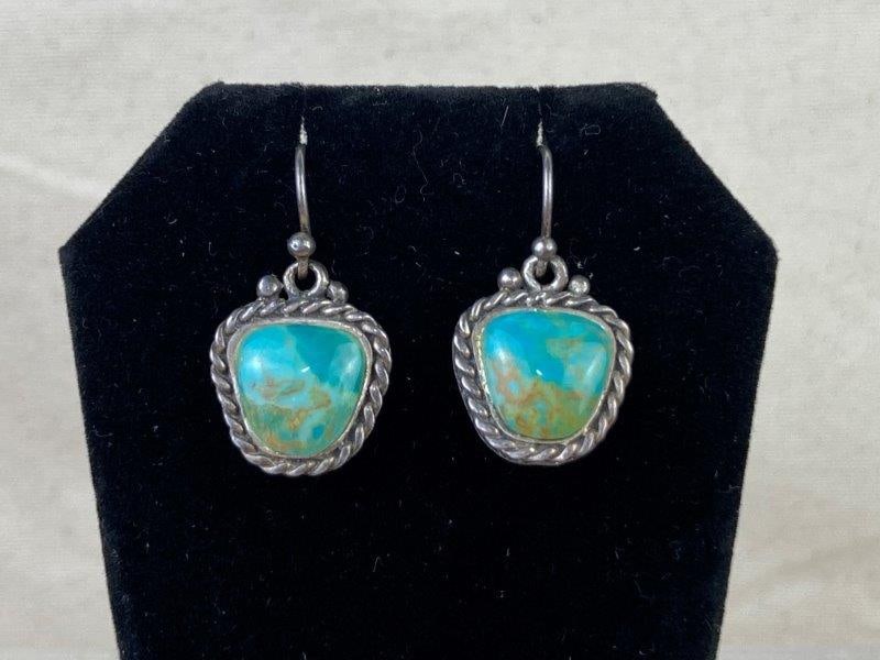 Southwestern Sterling Silver and Turquoise Dangle Earrings (1 of 4)