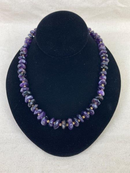 Amethyst and Gold-Tone Bead Necklace (1 of 3)