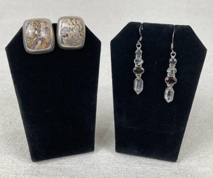 Pair of Sterling Silver Earrings Featuring Jasper and Quartz (1 of 10)