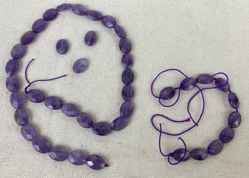 Amethyst Beads: Collection of polished and faceted amethyst beads showcasing rich purple tones and translucent natural variation. Ideal for jewelry making or craft projects. One bead measures approximately 1/2" H x 3