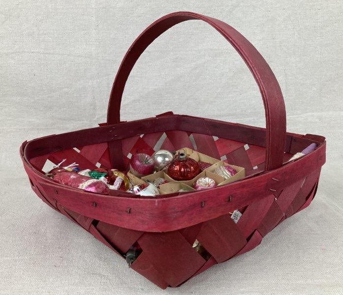 Red Gathering Basket with Assorted Vintage Christmas Ornaments (1 of 11)