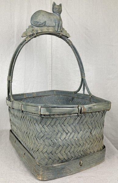 Painted Folk Art Cat Basket (1 of 12)