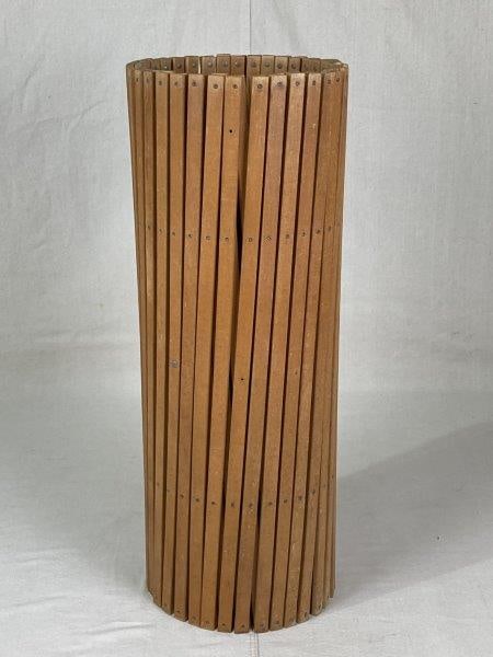 Accordian Drying Rack: Round accordion-style drying rack with a functional, space-saving design and charming utilitarian appeal. Compact measurements are approximately 32'' H x 11 3/8'' W x 11 1/4'' D. Good condition.