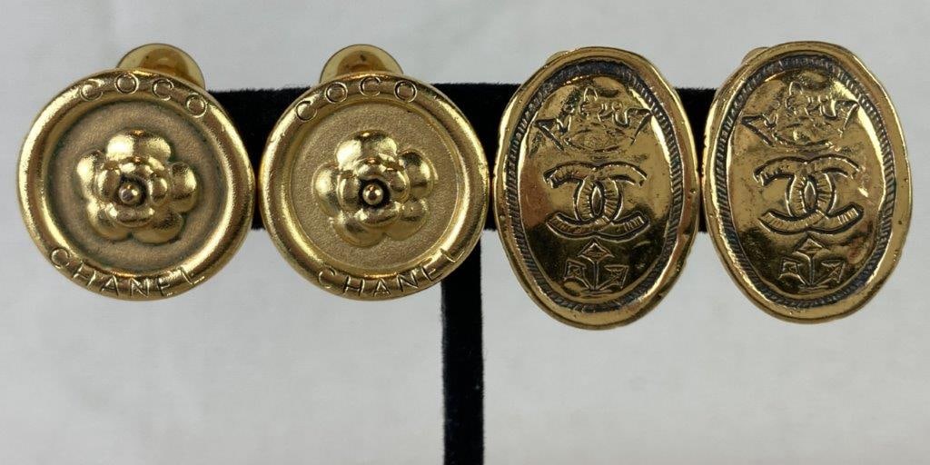 Two Pairs of Chanel Gold-Tone Clip-On Earrings (1 of 5)