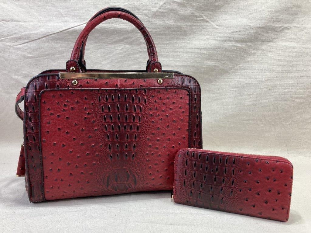 Vegan Red Ostrich-Style Shoulder Bag (1 of 20)