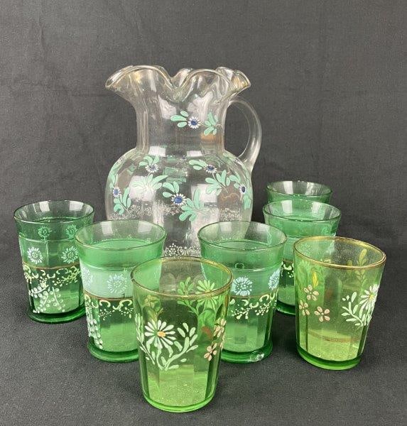 Painted Pitcher and Green Glasses Featuring Some Northwood (1 of 9)
