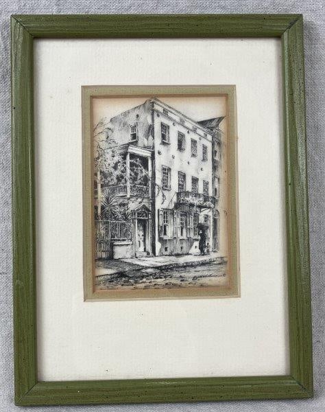 Elizabeth O’Neil Verner Charleston Chromolithograph: A charming chromolithograph by Charleston Renaissance artist Elizabeth O’Neil Verner (1883–1979), depicting a Charleston street scene with residential architecture and an African American 