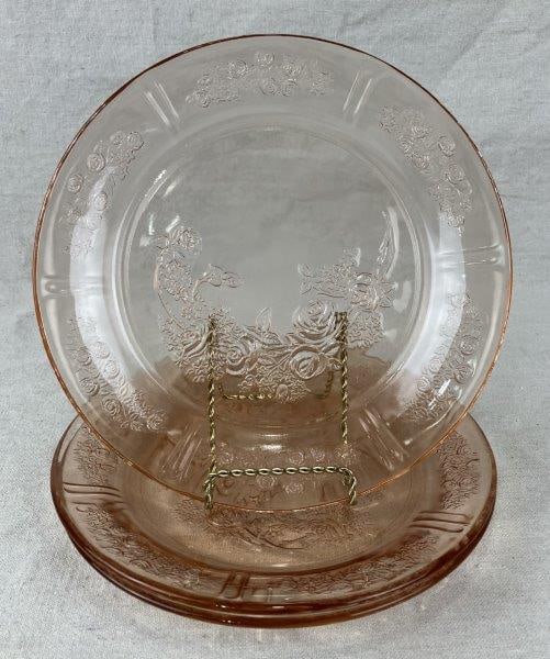 Three Cabbage Rose Pink Depression Glass Plates (1 of 3)