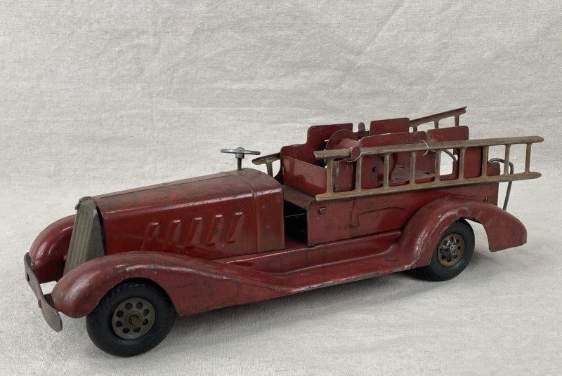 Early Marx Girard Pressed Steel Wind Up Fire Truck Toy (1 of 8)