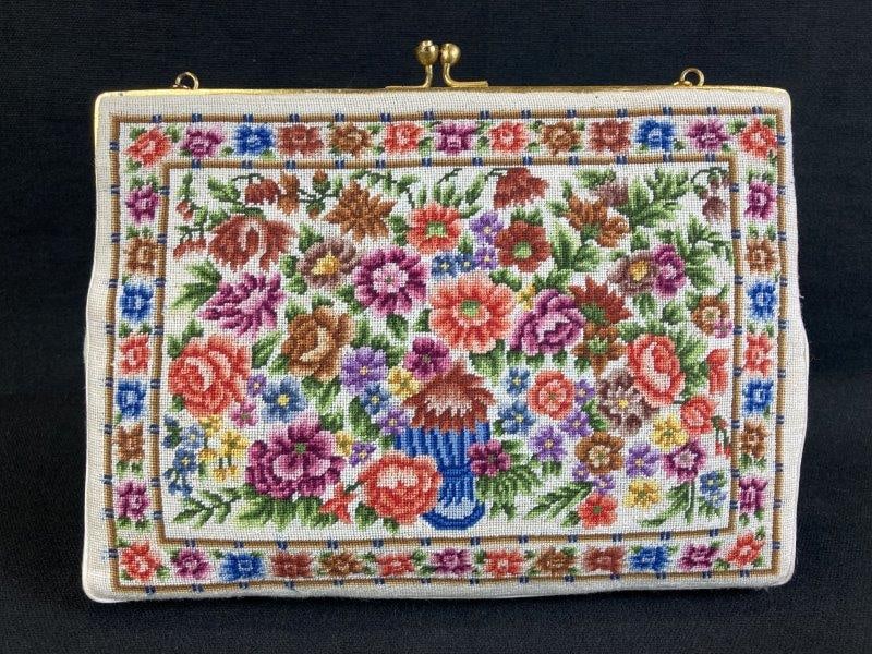 Vintage Needlepoint Floral Tapestry Evening Bag (1 of 12)