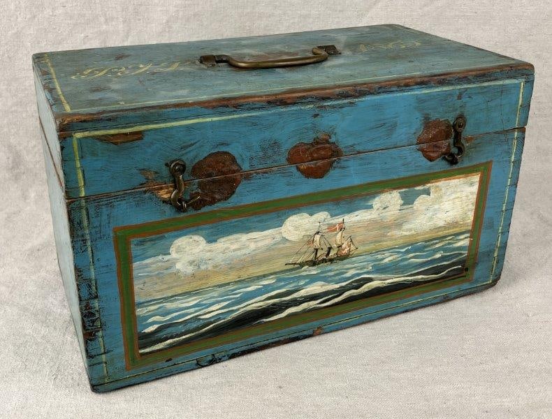 Folk Art Decorated Scenic Box, Dated 1862 (1 of 12)