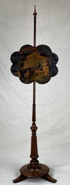 William IV English Pole Firescreen with Painted Tôle Panel (1 of 8)