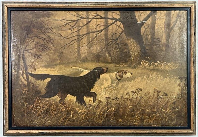 Landscape Chromolithograph with Hunting Dog Scene (1 of 7)