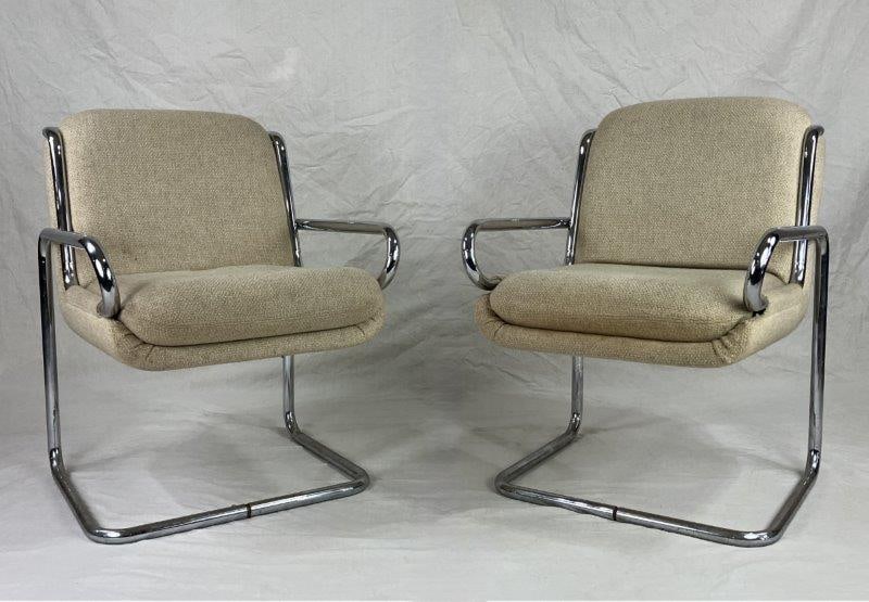 Pair of Mid-Century Tubular Chrome Lounge Chairs by Ralph Rye for Dux Dunbar (1 of 9)