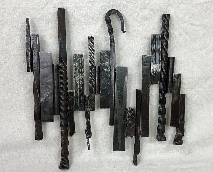 Ryan Calloway Contemporary Wrought Iron Sculpture: Executed by Greenville, South Carolina–based contemporary artist Ryan Calloway, this wrought iron sculpture reflects the artist’s exploration of architectural structure and natural form as