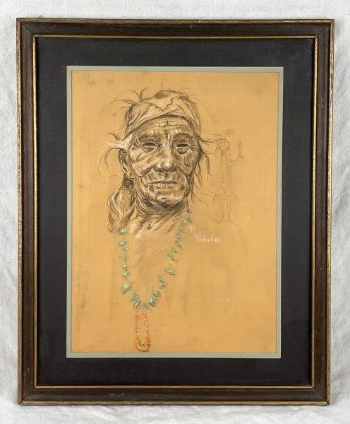 Native American Pastel Portrait by Ryan L. Hosteen, 1980 (1 of 7)
