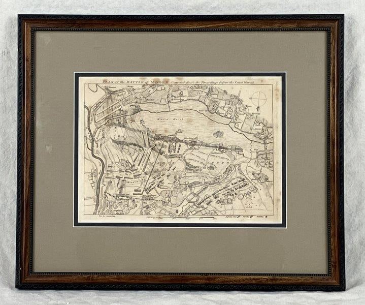 Plan of the Battle of Minden Military Map, English Etching: An 18th-century English etched military map documenting encampments and troop positions from the Battle of Minden, a significant engagement of the Seven Years' War fought on August 1, 1759. The battle