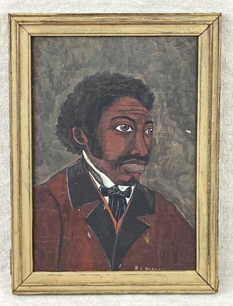 Folk Art African American Portrait Oil Painting by Richard E. Roebuck (1 of 7)