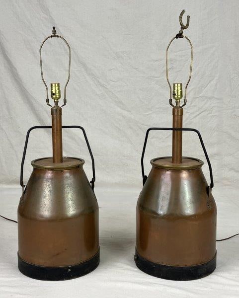 Pair of Copper Milk Can Lamps (1 of 5)