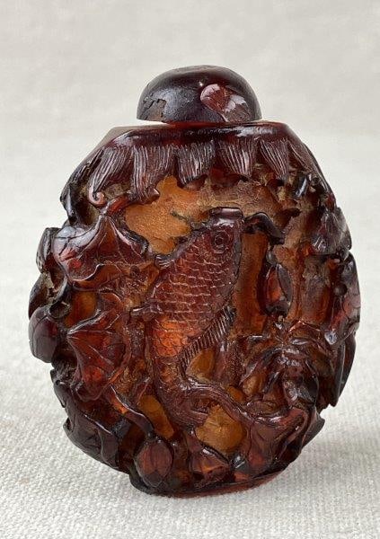 Chinese Carved Amber Snuff Bottle (1 of 7)