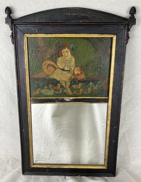 Folk Art Mirror with Oil Painting of Girl and Ducks (1 of 6)