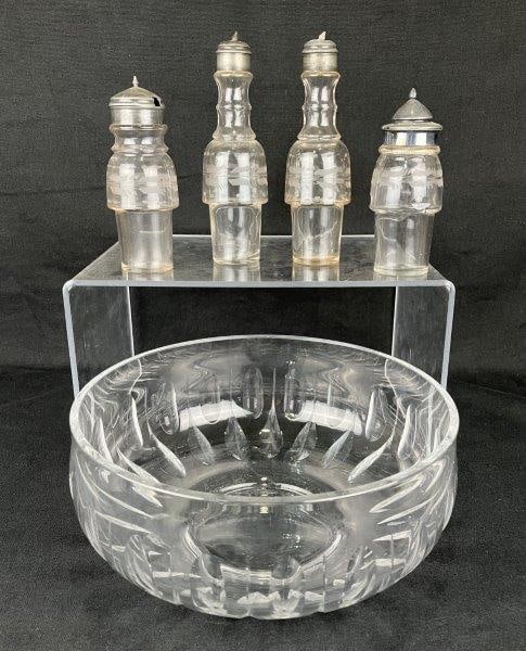 Etched Glass Cruet Bottles and Bowl (1 of 12)