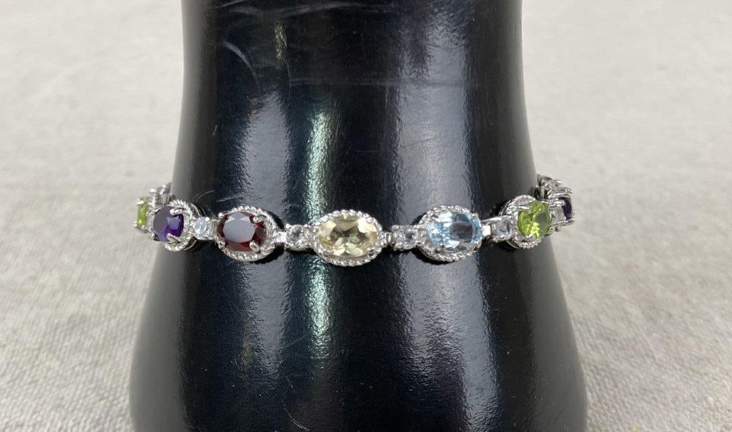 Sterling Silver Multi-Gemstone Tennis Bracelet (1 of 6)