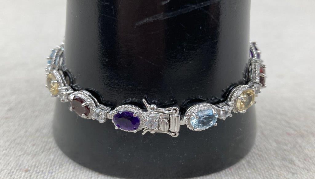 Sterling Silver Multi-Gemstone Tennis Bracelet - 5