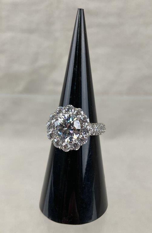 Sterling Silver Cubic Zirconia Halo Ring by Prime Art & Jewel (1 of 5)