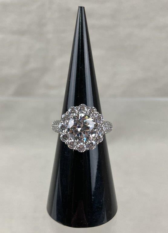 Sterling Silver Cubic Zirconia Halo Ring by Prime Art & Jewel - 2