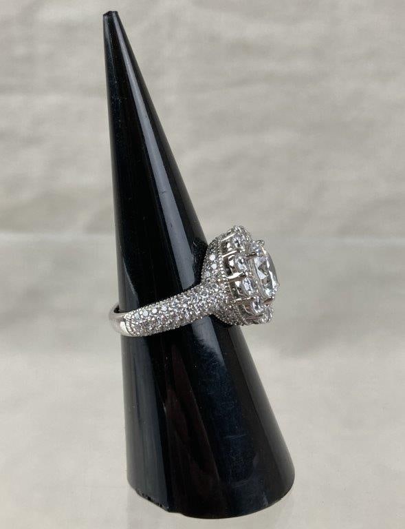 Sterling Silver Cubic Zirconia Halo Ring by Prime Art & Jewel - 3