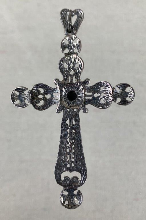 Sterling Silver, Marcasite, and Onyx Cross Pendant - 3