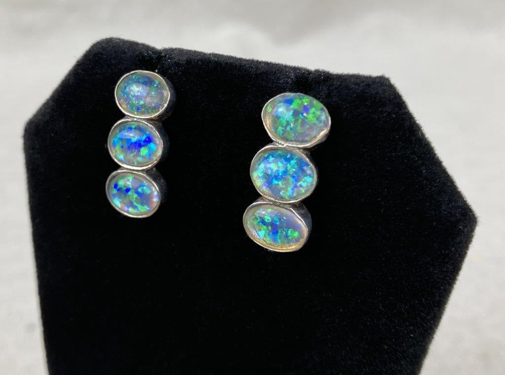 Artisan Sterling Silver and Opal Stud Earrings - 3