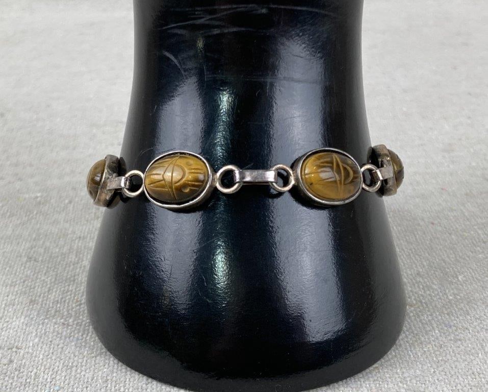 Sterling Silver and Tiger’s Eye Scarab Bracelet (1 of 6)
